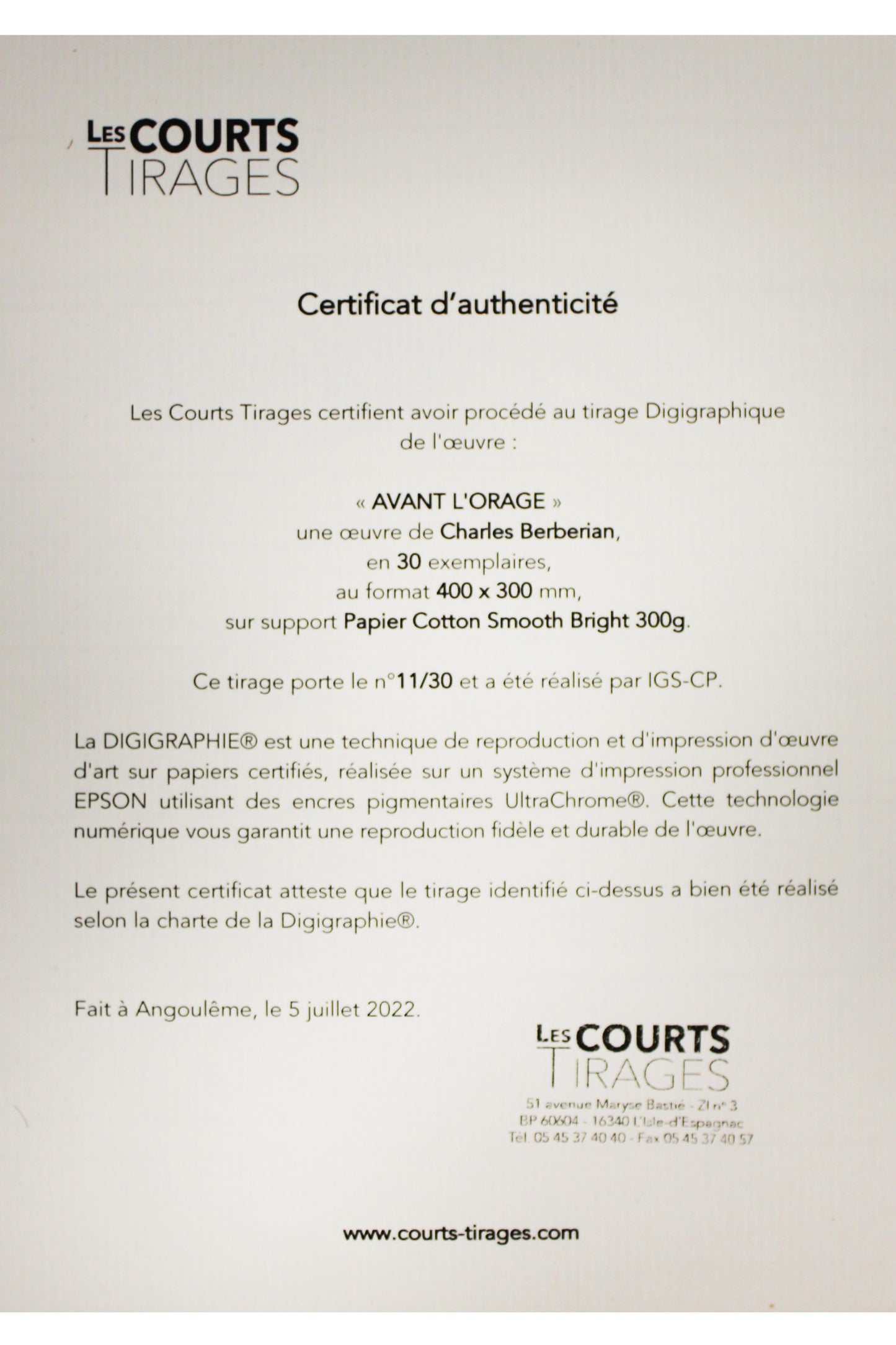 Charles Berberian: Avant L'Orage Digigraphie