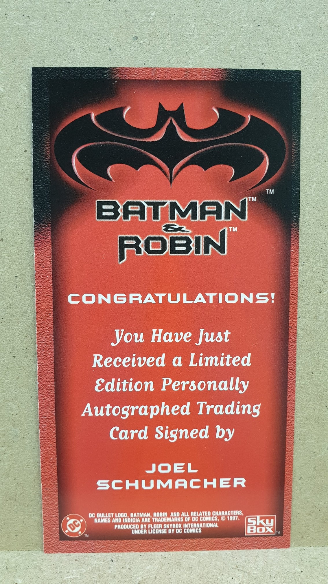 Autographed Trading Card: Joel Schumacher