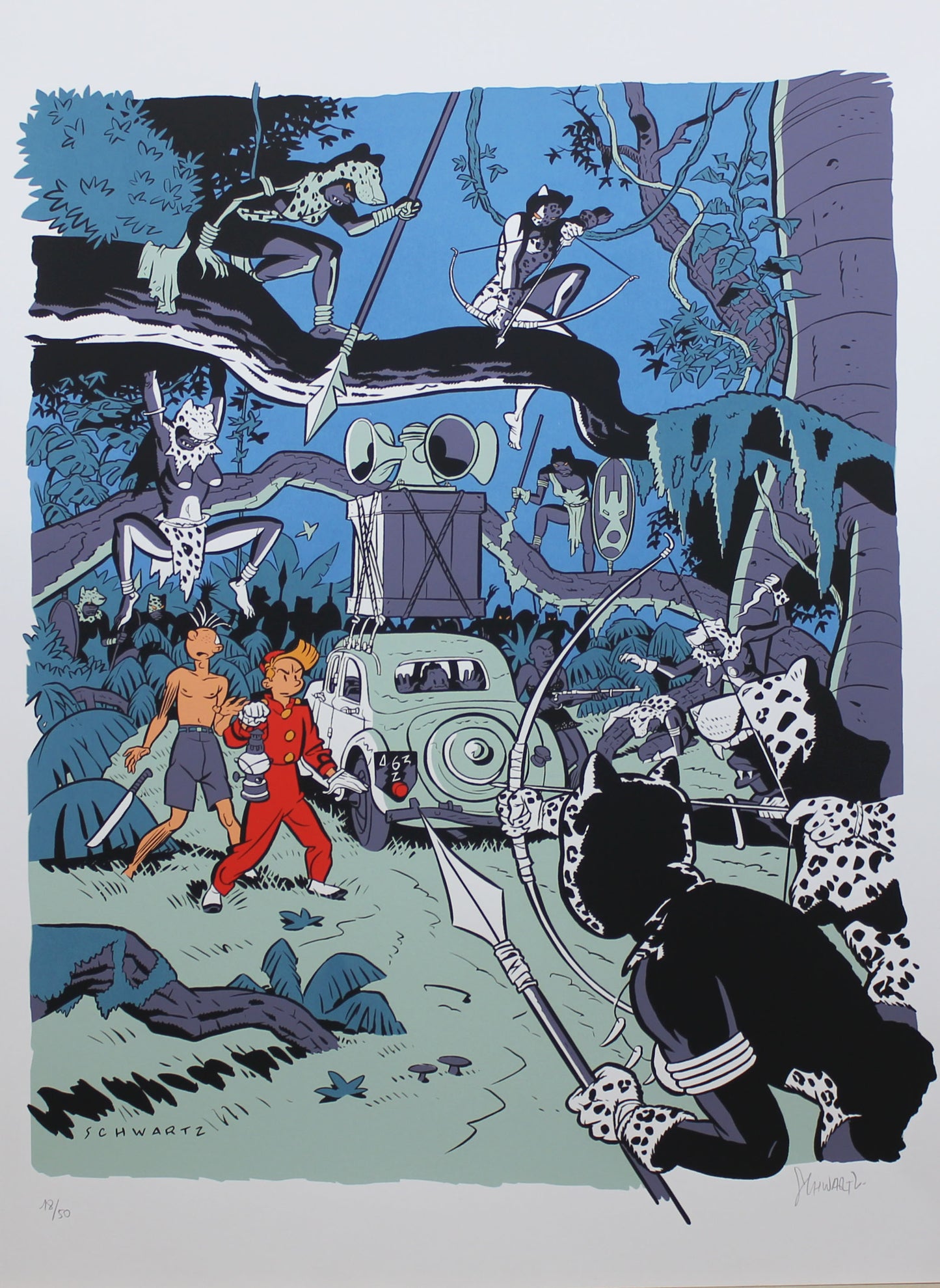 Spirou und Fantasio Siebdruck Meister der Schwarzen Hostien