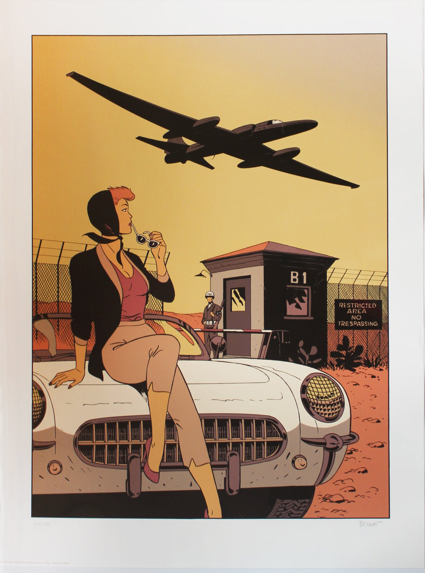 Pin-Up - La Belle au Cabriolet - Siebdruck von Philippe Berthet