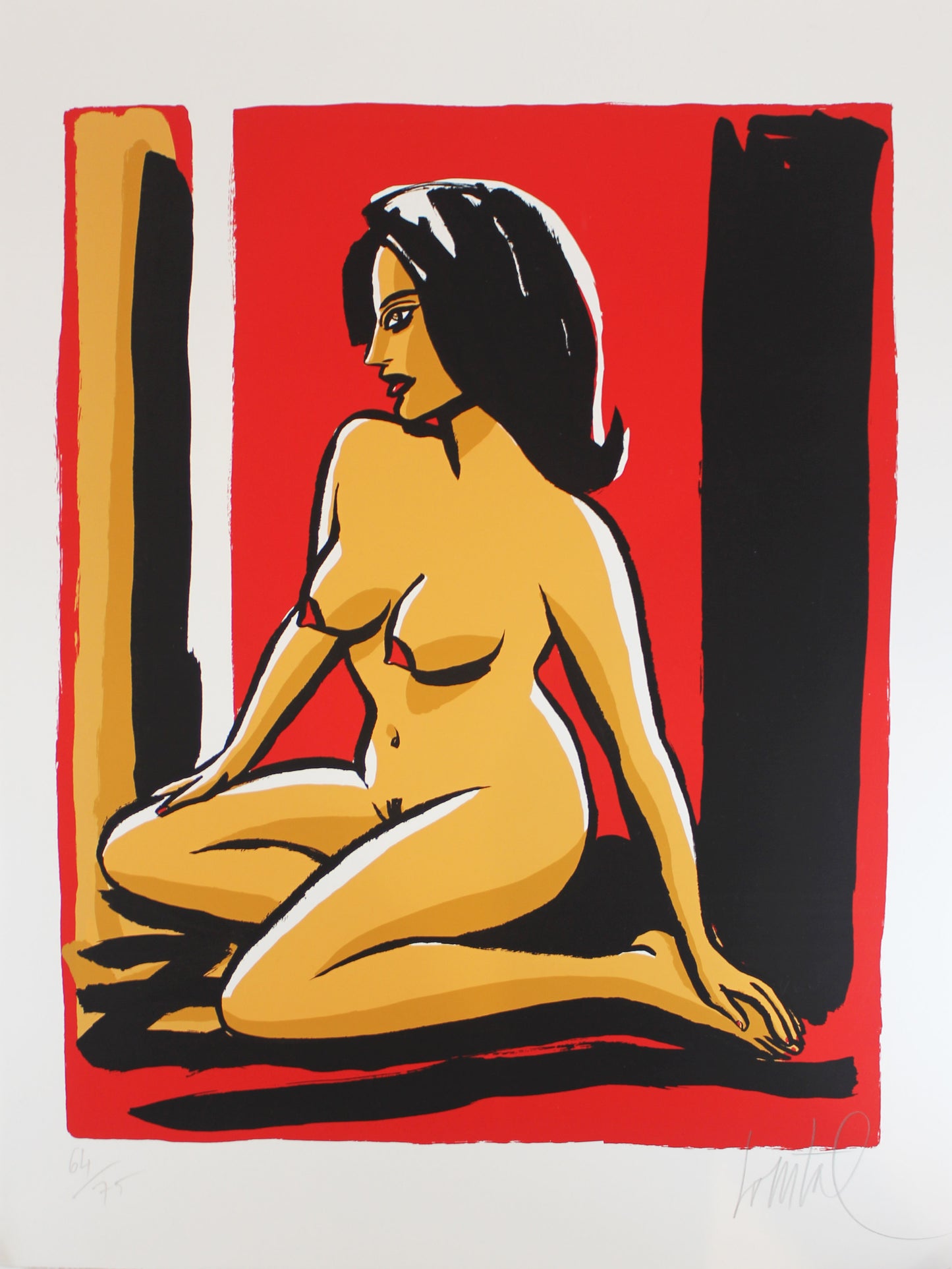 Nu fond rouge - Siebdruck von Jacques Loustal