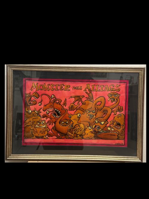 Monster des Alltags: "Gruppe blutrot" Tusche/Aquarell