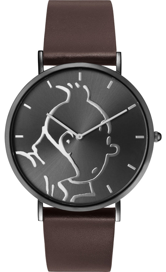 Tim und Struppi Armbanduhr Tim classic Leder antrazit/braun M