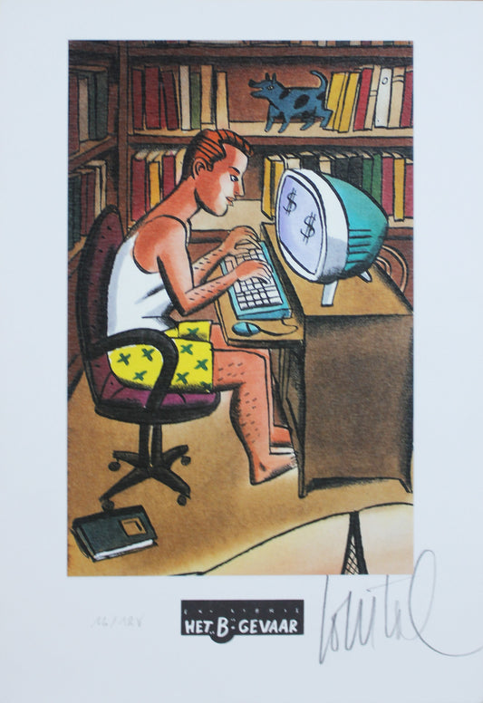 Mann am Computer- Ex-Libris von Jacques Loustal