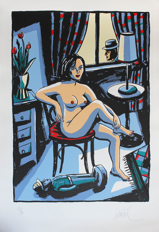 Femme nue dans la nuit bleue - Siebdruck von Jacques Loustal