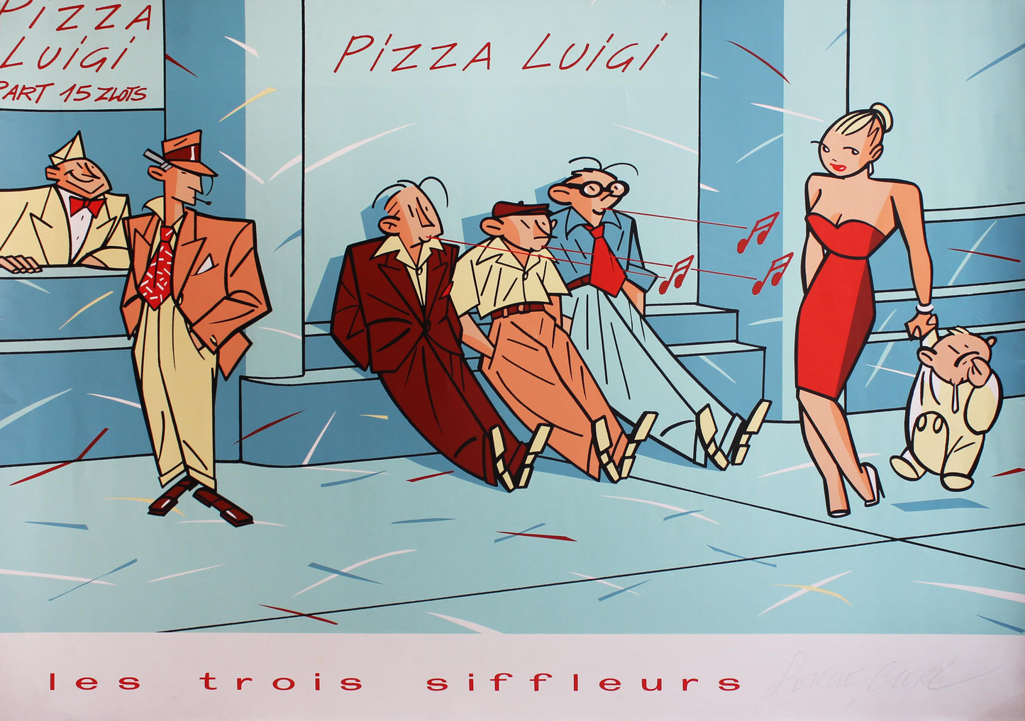 Pizza Luigi Les trois siffleurs - Offsetdruck von Serge Clerc